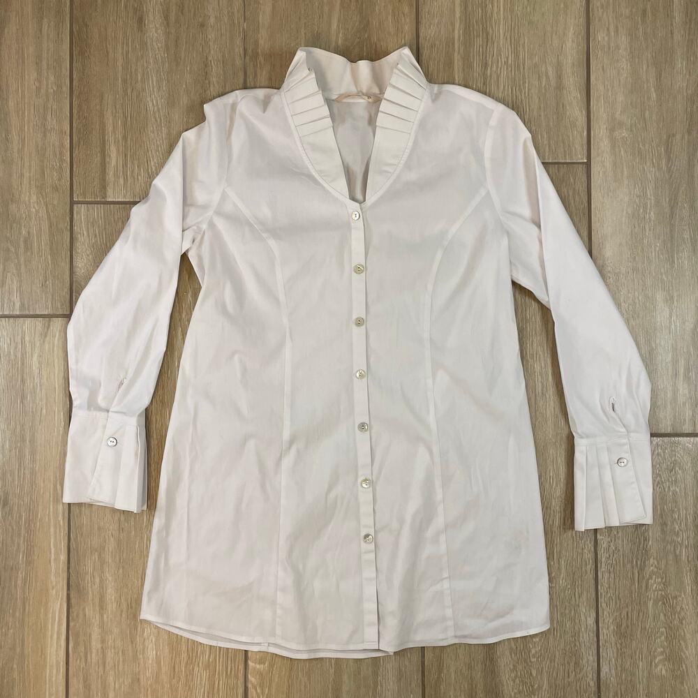Soft Surroundings Tunic Shirt Womens XS White Button Front Cotton Blend Blouse
